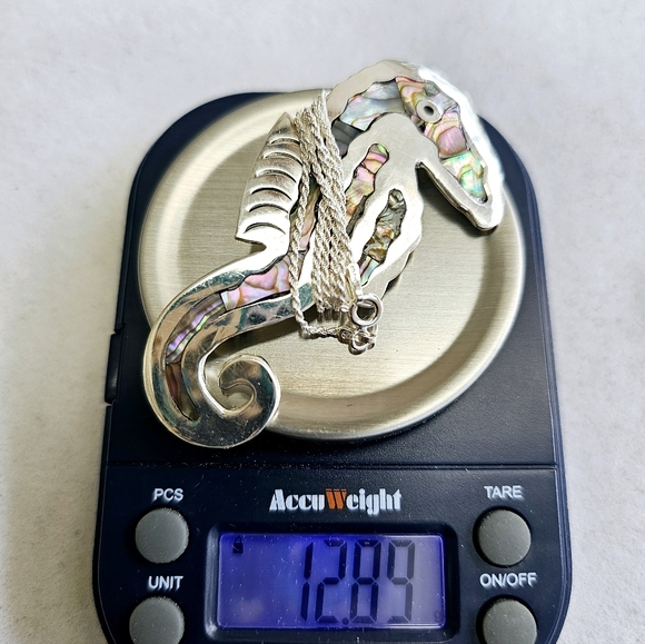 925 Alpaca Mexico Abalone Inlay Vintage Seahorse Pendant/Brooch Necklace - Picture 13 of 13